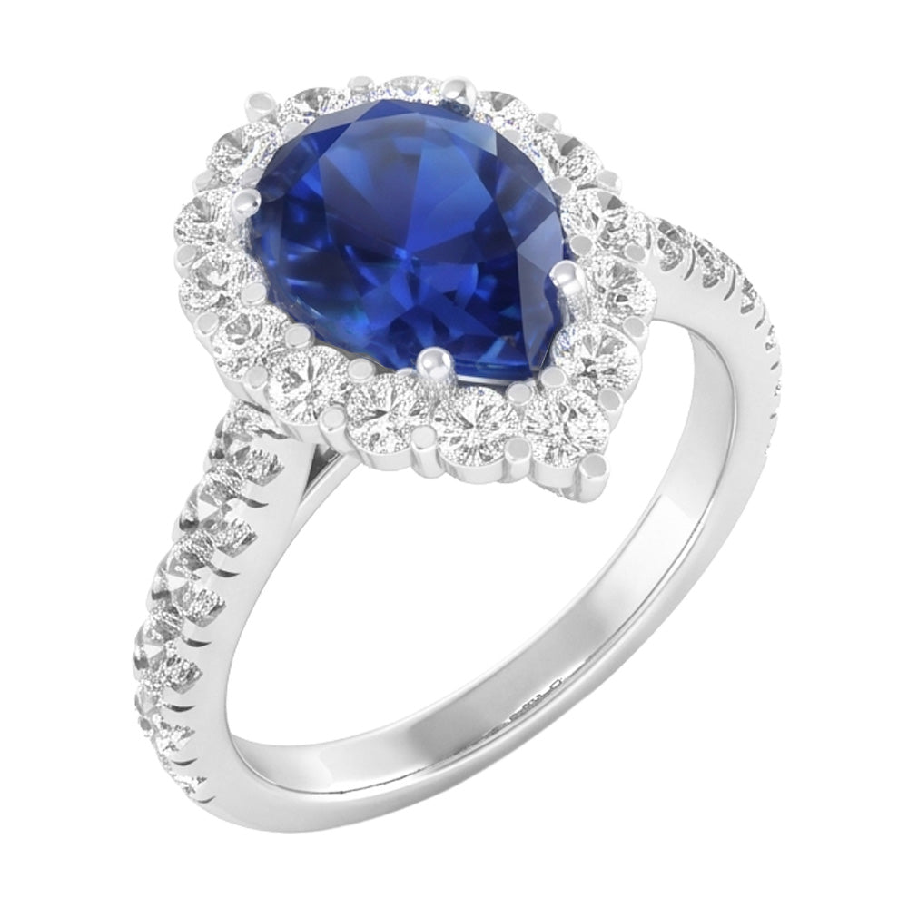Natural Real ( Not Lab Grown )  Halo Gemstone Ring Pear Blue Sapphire Gold Womens Jewelry 8 Carats