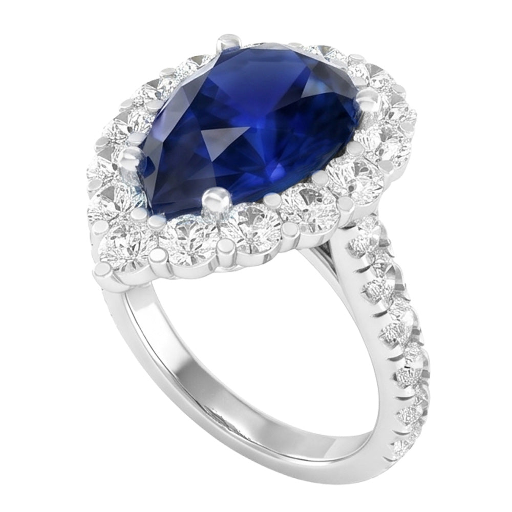 Natural Real ( Not Lab Grown )  Halo Gemstone Ring Pear Blue Sapphire Gold Womens Jewelry 8 Carats