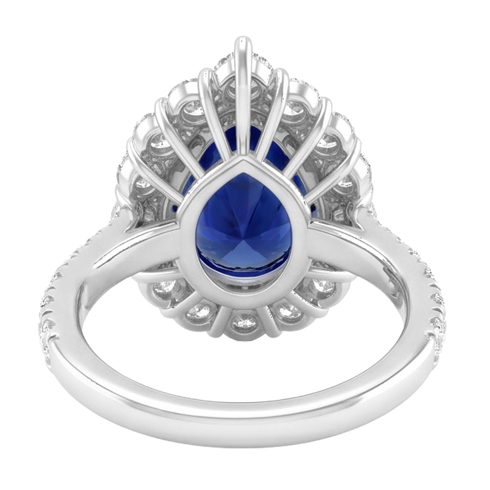 Natural Real ( Not Lab Grown )  Halo Gemstone Ring Pear Blue Sapphire Gold Womens Jewelry 8 Carats