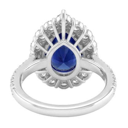 Natural Real ( Not Lab Grown )  Halo Gemstone Ring Pear Blue Sapphire Gold Womens Jewelry 8 Carats
