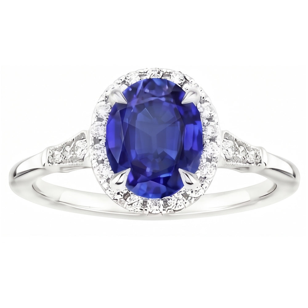 Natural Real ( Not Lab Grown )  Halo Oval Ceylon Sapphire Anniversary Ring With Accents 4.50 Carats