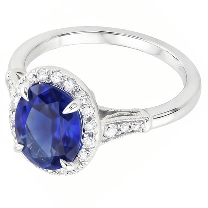 Natural Real ( Not Lab Grown )  Halo Oval Ceylon Sapphire Anniversary Ring With Accents 4.50 Carats