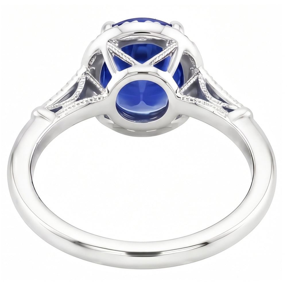 Natural Real ( Not Lab Grown )  Halo Oval Ceylon Sapphire Anniversary Ring With Accents 4.50 Carats