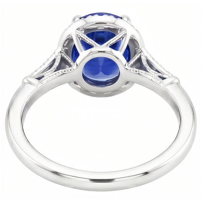 Natural Real ( Not Lab Grown )  Halo Oval Ceylon Sapphire Anniversary Ring With Accents 4.50 Carats