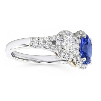 Natural Real ( Not Lab Grown )  Halo Oval Sapphire Ring 3 Stone Style Split Shank 3.50 Carats