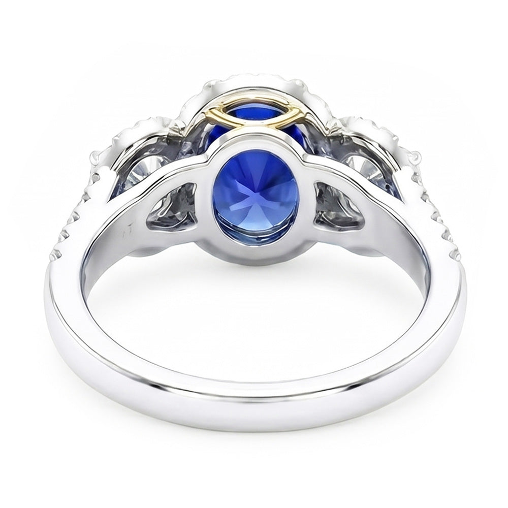 Natural Real ( Not Lab Grown )  Halo Oval Sapphire Ring 3 Stone Style Split Shank 3.50 Carats