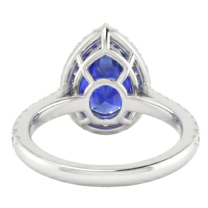 Natural Real ( Not Lab Grown )  Halo Pear Blue Sapphire Ring 4 Carats Diamond Accents Jewelry