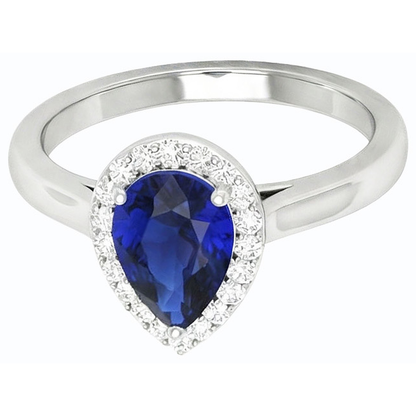 Natural Real ( Not Lab Grown )  Halo Pear Deep Blue Sapphire Ring White Gold 3 Carats Jewelry