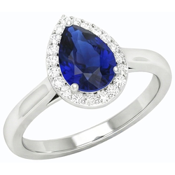 Natural Real ( Not Lab Grown )  Halo Pear Deep Blue Sapphire Ring White Gold 3 Carats Jewelry