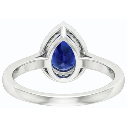 Natural Real ( Not Lab Grown )  Halo Pear Deep Blue Sapphire Ring White Gold 3 Carats Jewelry