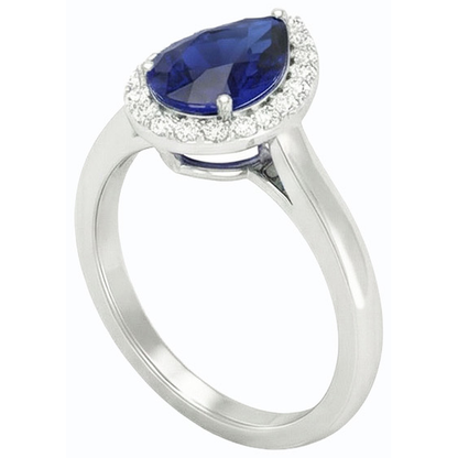 Natural Real ( Not Lab Grown )  Halo Pear Deep Blue Sapphire Ring White Gold 3 Carats Jewelry
