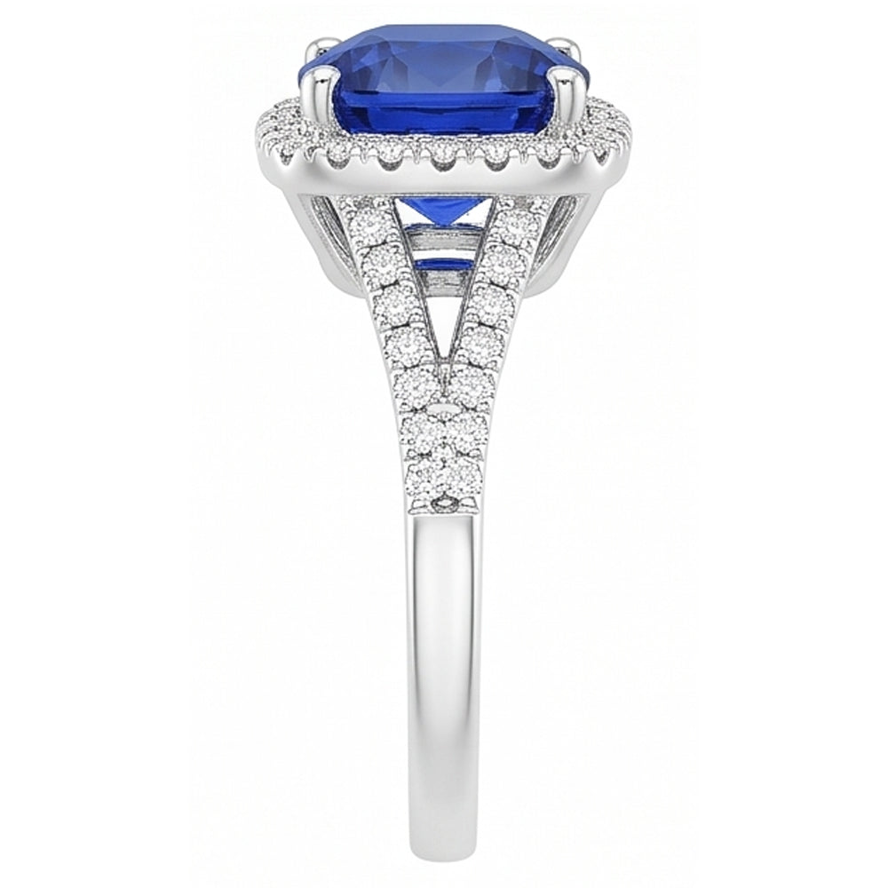 Natural Real ( Not Lab Grown )  Halo Ring Cushion Sri Lankan Sapphire 4 Carats Split Shank Jewelry
