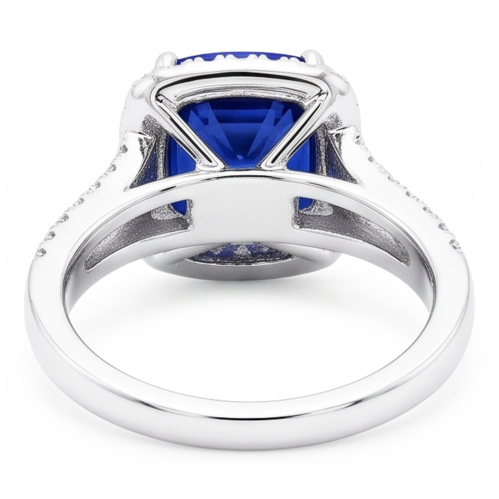 Natural Real ( Not Lab Grown )  Halo Ring Cushion Sri Lankan Sapphire 4 Carats Split Shank Jewelry
