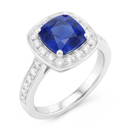 Natural Real ( Not Lab Grown )  Halo Sapphire Cushion Cut Engagement Ring