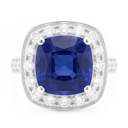 Natural Real ( Not Lab Grown )  Halo Sapphire Cushion Cut Engagement Ring