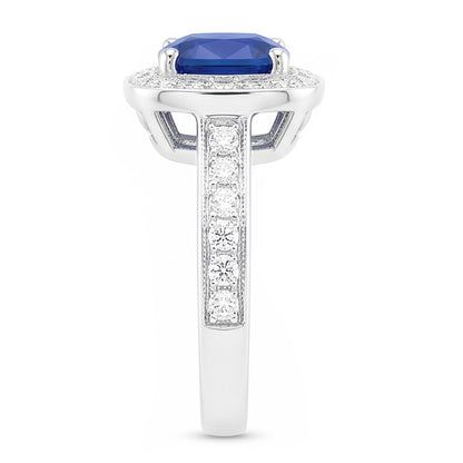 Natural Real ( Not Lab Grown )  Halo Sapphire Cushion Cut Engagement Ring