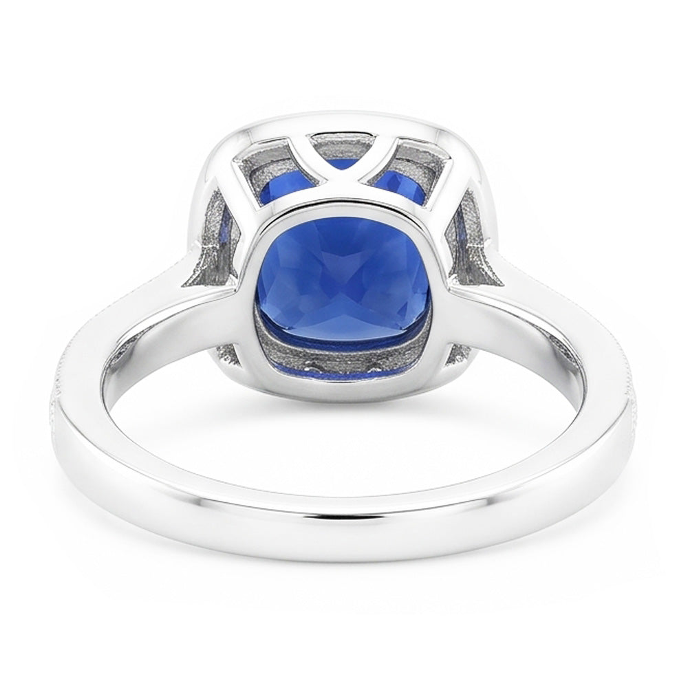 Natural Real ( Not Lab Grown )  Halo Sapphire Cushion Cut Engagement Ring