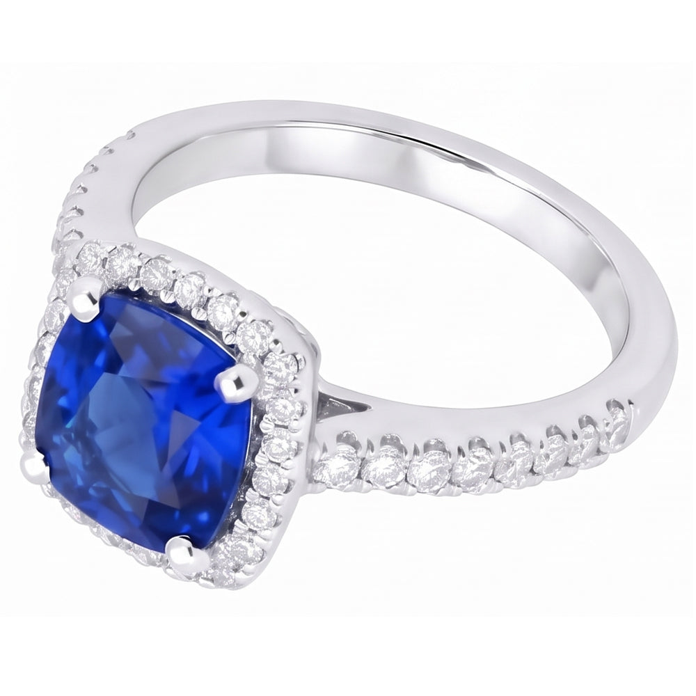 Natural Real ( Not Lab Grown )  Halo Sapphire Cushion Cut Ladies Ring