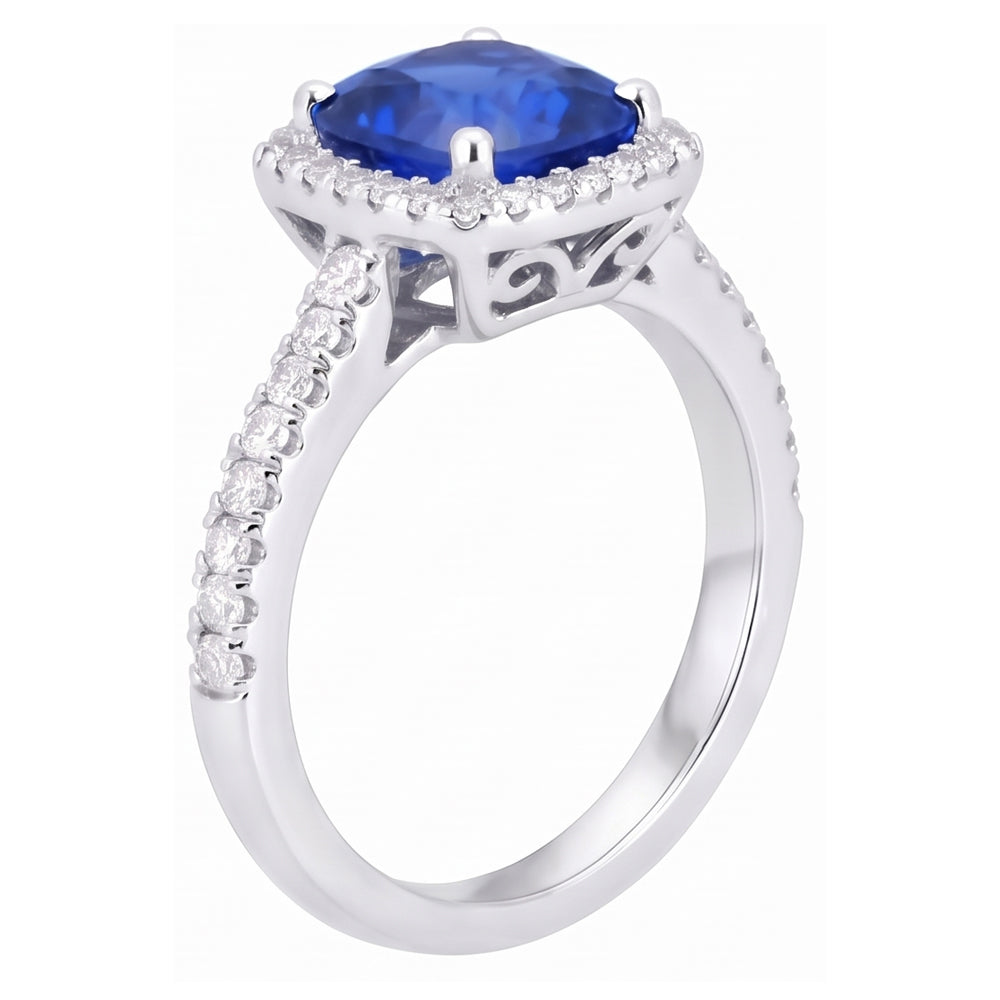 Natural Real ( Not Lab Grown )  Halo Sapphire Cushion Cut Ladies Ring