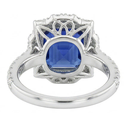 Natural Real ( Not Lab Grown )  Halo Sapphire Engagement Ring Flower Style Asscher Cut 3.50 Carats