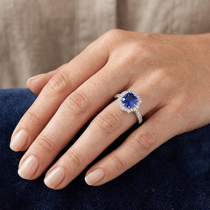 Natural Real ( Not Lab Grown )  Halo Sapphire Engagement Ring Flower Style Asscher Cut 3.50 Carats