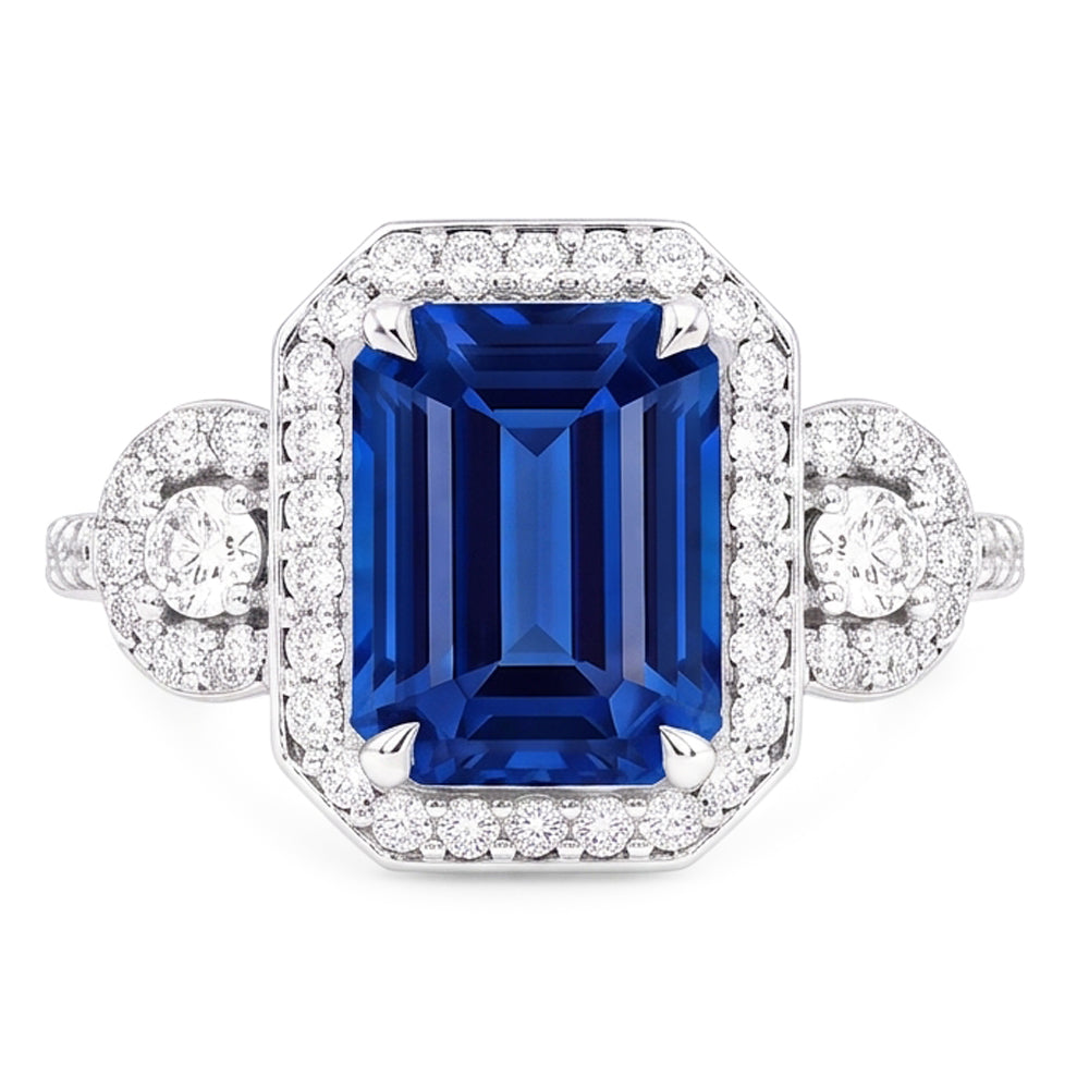 Natural Real ( Not Lab Grown )  Halo Sri Lanka Blue Sapphire Ring