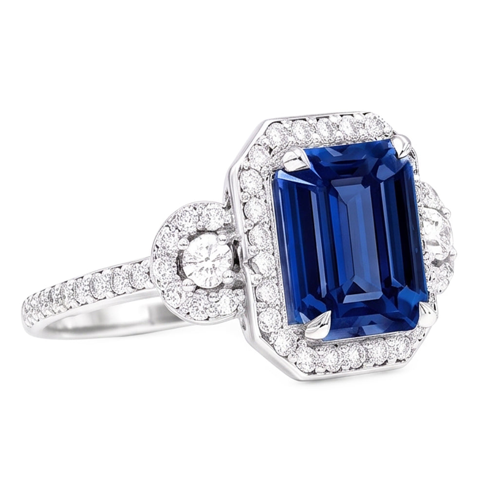 Natural Real ( Not Lab Grown )  Halo Sri Lanka Blue Sapphire Ring
