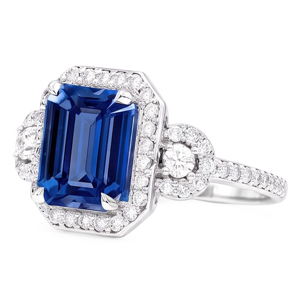 Natural Real ( Not Lab Grown )  Halo Sri Lanka Blue Sapphire Ring