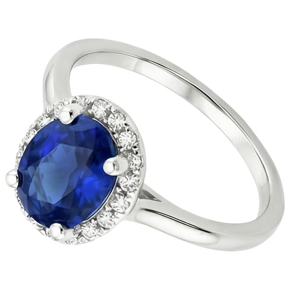 Natural Real ( Not Lab Grown )  Halo Sri Lankan Sapphire Wedding Ring 3.50 Carats White Gold