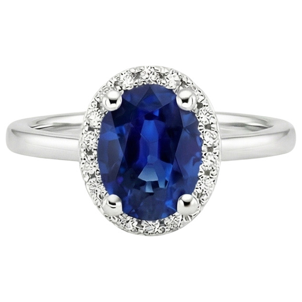 Natural Real ( Not Lab Grown )  Halo Sri Lankan Sapphire Wedding Ring 3.50 Carats White Gold