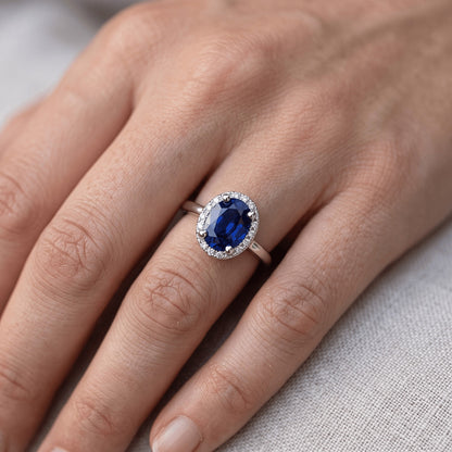 Natural Real ( Not Lab Grown )  Halo Sri Lankan Sapphire Wedding Ring 3.50 Carats White Gold