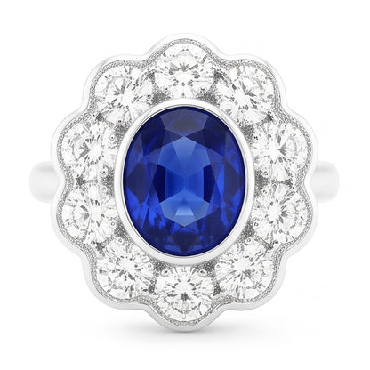Natural Real ( Not Lab Grown )  Halo Victorian Antique Type Sapphire Ring