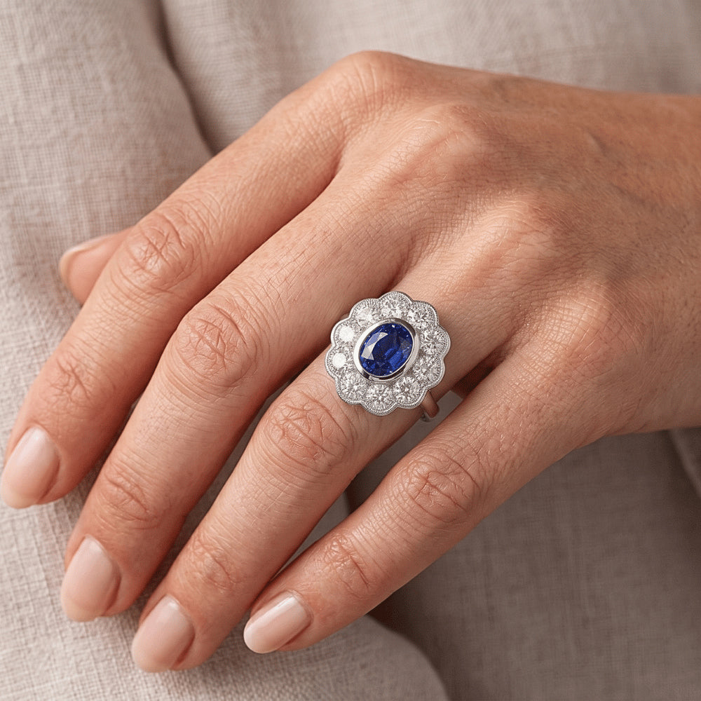 Natural Real ( Not Lab Grown )  Halo Victorian Antique Type Sapphire Ring