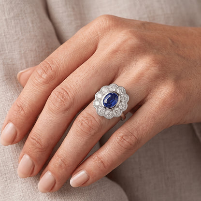 Natural Real ( Not Lab Grown )  Halo Victorian Antique Type Sapphire Ring