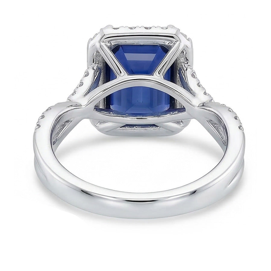 Natural Real ( Not Lab Grown )  Halo Wedding Ring Emerald Blue Sapphire Gold Twisted Shank 3.50 Carats