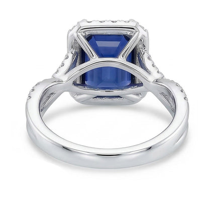 Natural Real ( Not Lab Grown )  Halo Wedding Ring Emerald Blue Sapphire Gold Twisted Shank 3.50 Carats