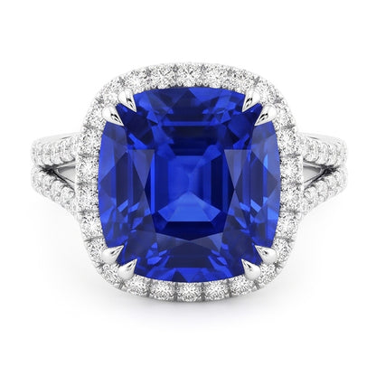 Natural Real ( Not Lab Grown )  Halo Wedding Ring Set Cushion Sapphire Split Shank Jewelry 6 Carats