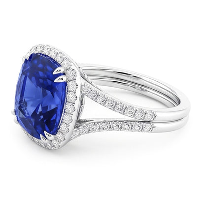 Natural Real ( Not Lab Grown )  Halo Wedding Ring Set Cushion Sapphire Split Shank Jewelry 6 Carats