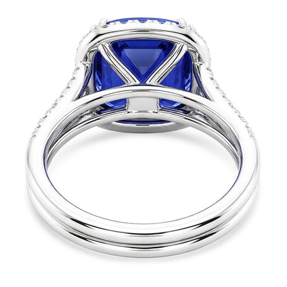 Natural Real ( Not Lab Grown )  Halo Wedding Ring Set Cushion Sapphire Split Shank Jewelry 6 Carats