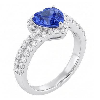 Natural Real ( Not Lab Grown )  Heart Halo Light Blue Sapphire Ring 4.50 Carats Double Shank Jewelry