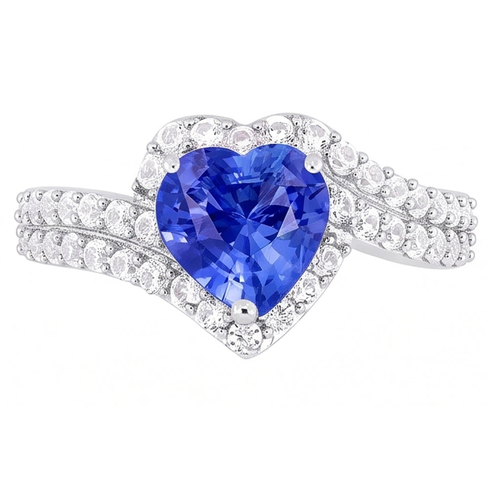 Natural Real ( Not Lab Grown )  Heart Halo Light Blue Sapphire Ring 4.50 Carats Double Shank Jewelry
