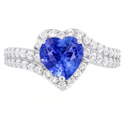 Natural Real ( Not Lab Grown )  Heart Halo Light Blue Sapphire Ring 4.50 Carats Double Shank Jewelry