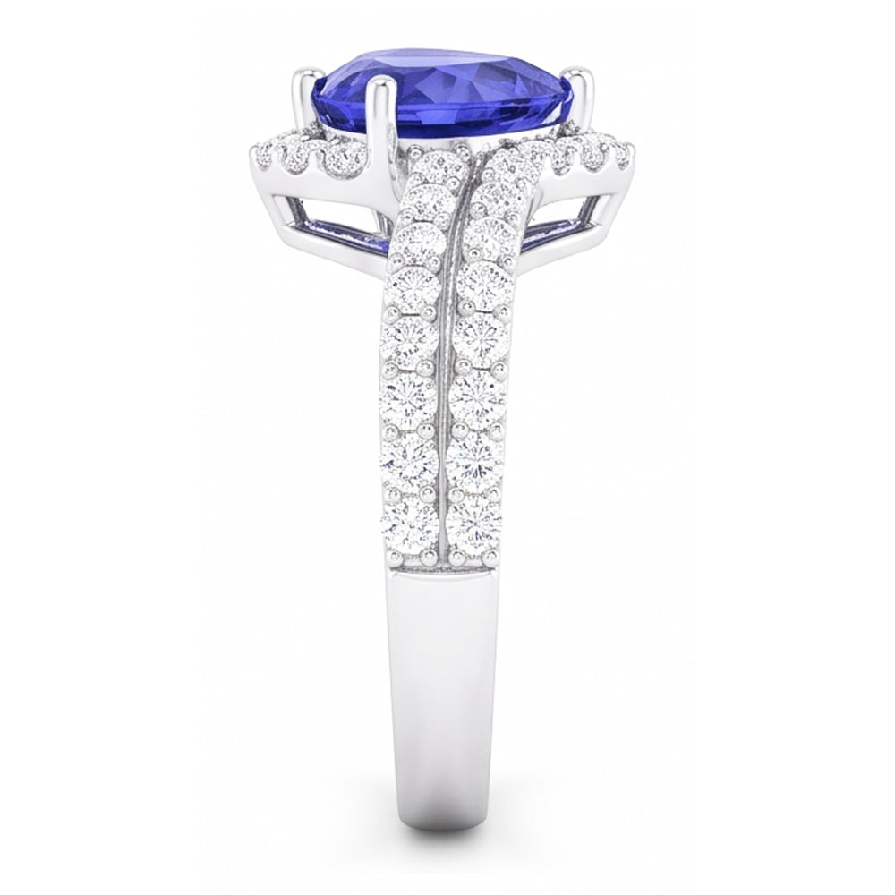 Natural Real ( Not Lab Grown )  Heart Halo Light Blue Sapphire Ring 4.50 Carats Double Shank Jewelry