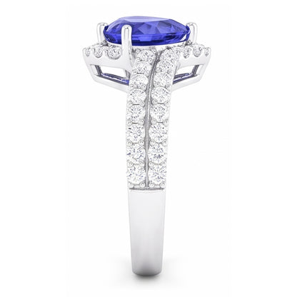 Natural Real ( Not Lab Grown )  Heart Halo Light Blue Sapphire Ring 4.50 Carats Double Shank Jewelry