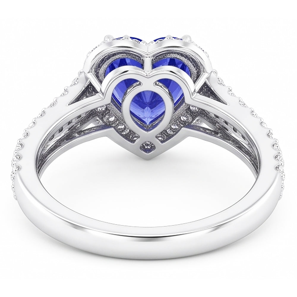 Natural Real ( Not Lab Grown )  Heart Halo Light Blue Sapphire Ring 4.50 Carats Double Shank Jewelry