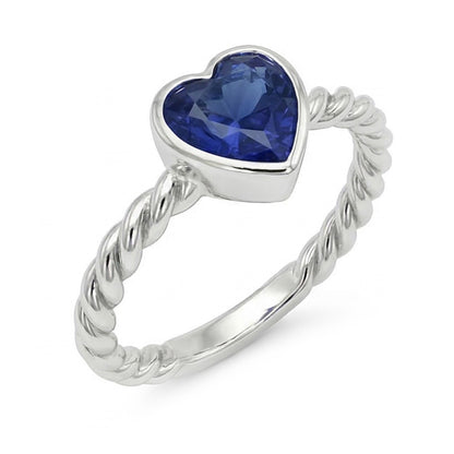 Natural Real ( Not Lab Grown )  Heart Solitaire Blue Sapphire Ring Bezel Set 1.50 Carats Rope Style
