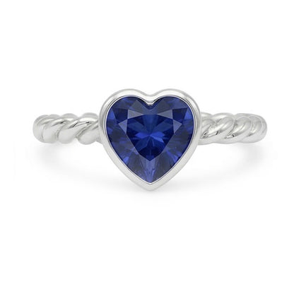 Natural Real ( Not Lab Grown )  Heart Solitaire Blue Sapphire Ring Bezel Set 1.50 Carats Rope Style