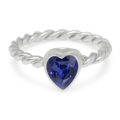 Natural Real ( Not Lab Grown )  Heart Solitaire Blue Sapphire Ring Bezel Set 1.50 Carats Rope Style