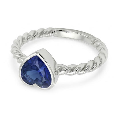 Natural Real ( Not Lab Grown )  Heart Solitaire Blue Sapphire Ring Bezel Set 1.50 Carats Rope Style