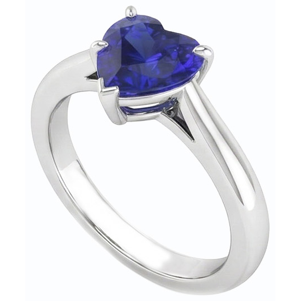 Natural Real ( Not Lab Grown )  Heart Solitaire Ceylon Sapphire Ring Prong Set 1 Carat